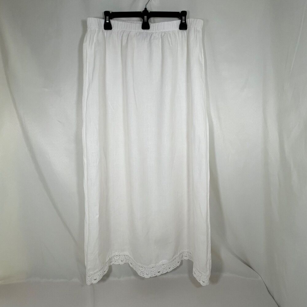 Hot Cotton by Marc Ware Coastal Boho 100% Linen White Maxi Skirt Cotton Lace Hem
